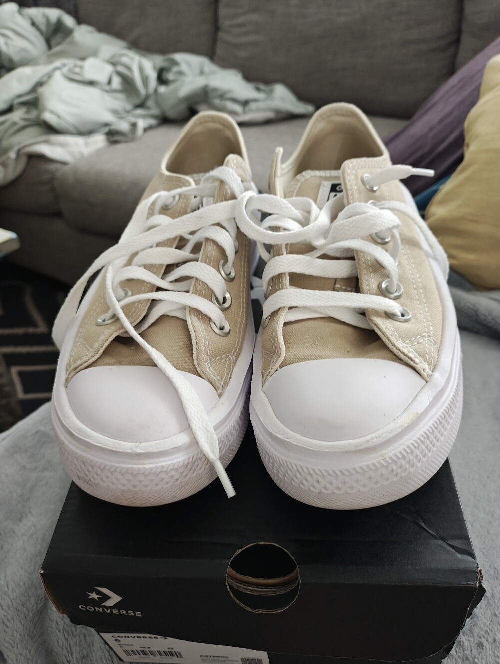 Converse Women's Beige Canvas Sneakers with White Laces